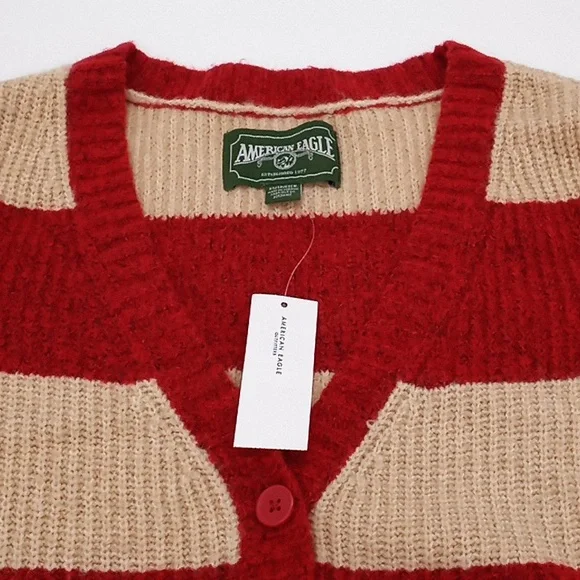 American Eagle Rugby Striped Cardigan Sweater Red XS - Picture 4 of 10